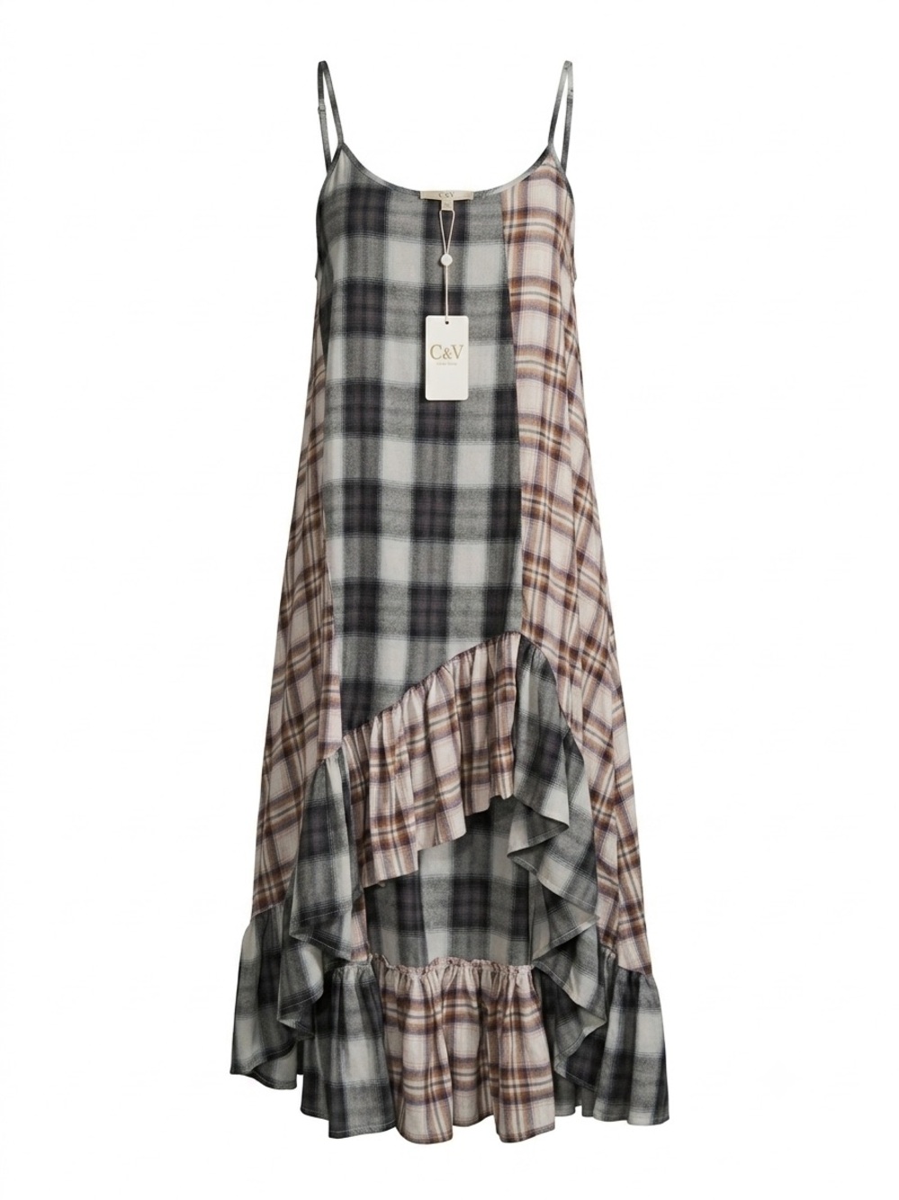 C & V Plaid Patchwork Coastal Cowgirl Grunge Boho Cottagecore Dress NWT Small